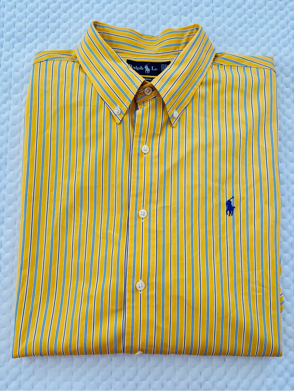 Men’s Ralph Lauren Classic Yellow Blue Pinstriped Button Down Shirt Size XXL